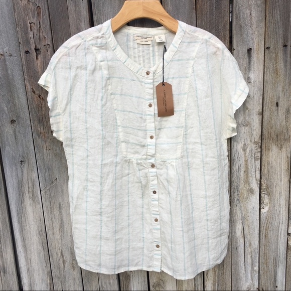 Christian Siriano Tops - NWT Christian Siriano Linen Button Down Shirt Top Blouse Cream Blue S